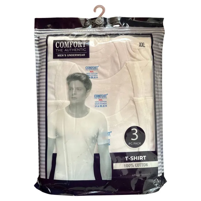 Carrefour Comfort Men White 100% Cotton Crew Neck T-Shirts