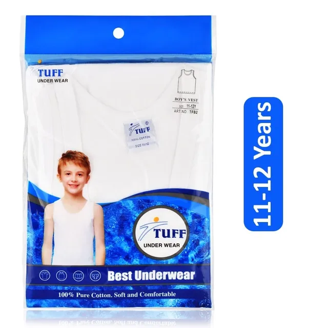 Tuff Cotton Vest for Boys - White, 11-12 Years