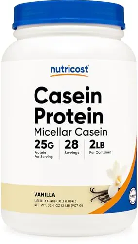 nutricost مسحوق بروتين الكازين - كازين ميسيلار، خال من الغلوتين وغير معدل وراثيا (2 Pound، فانيليا)