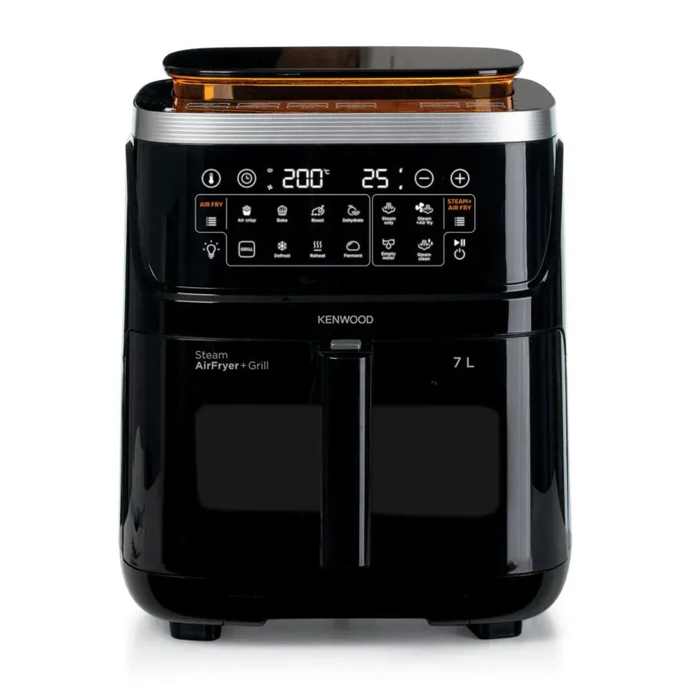 Kenwood قلاية هوائية زجاجية بالبخار | شاشة لمس LCD Touch Screen Display | سلة قابلة للإزالة Non-stick | أسود | HFS92.000BK