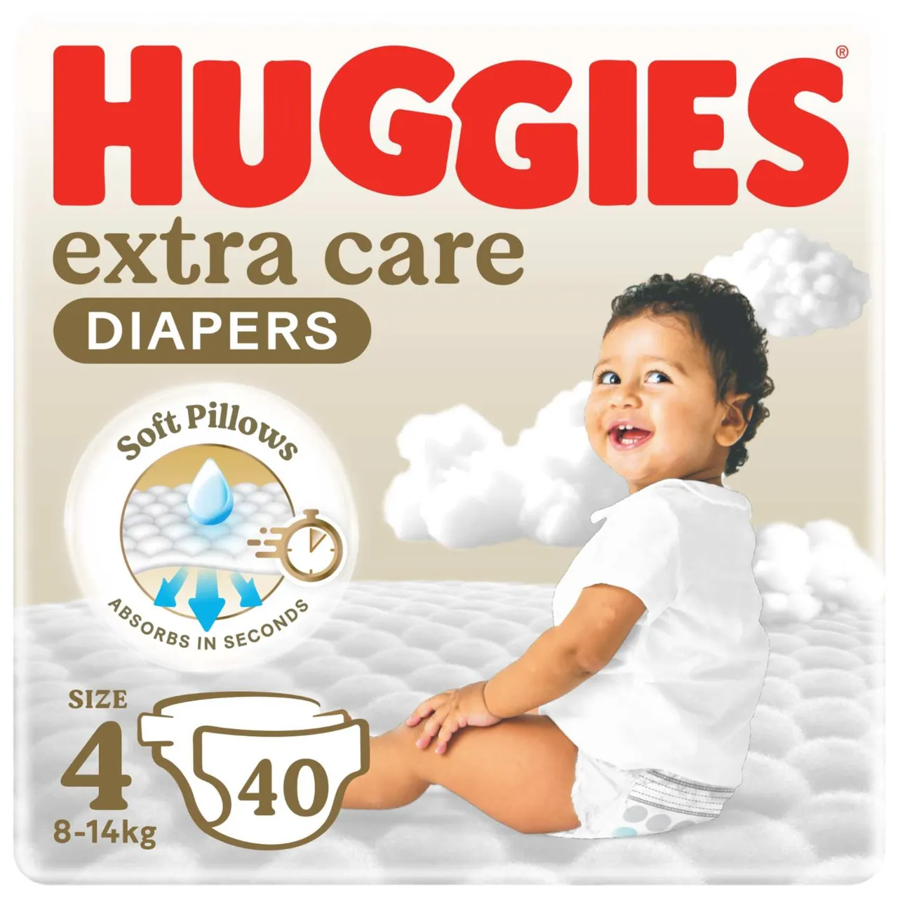 Huggies حفاضات أطفال إكسترا كير، مقاس 4 (8- )، عبوة اقتصادية، 40 حفاض