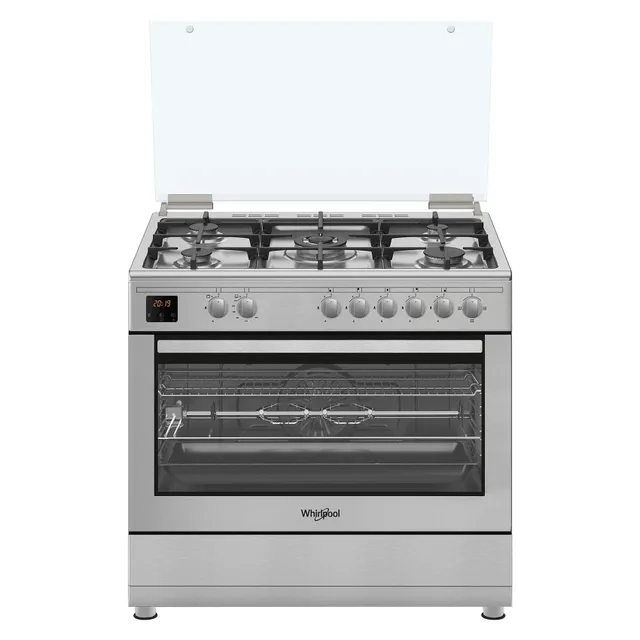 Whirlpool 90cm Cooker WM9GC6DCX/MEA, Cast Iron, Silver, 5 Burners