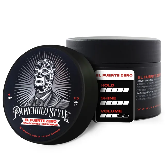 Papichulo Style Deluxe Pomade “El Fuerte Zero” – Strong Hold, High Shine, Adds Volume – Unscented, Water-Based, Flake-Free, Easy Washout, Paraben-Free – Made in USA - 4 oz