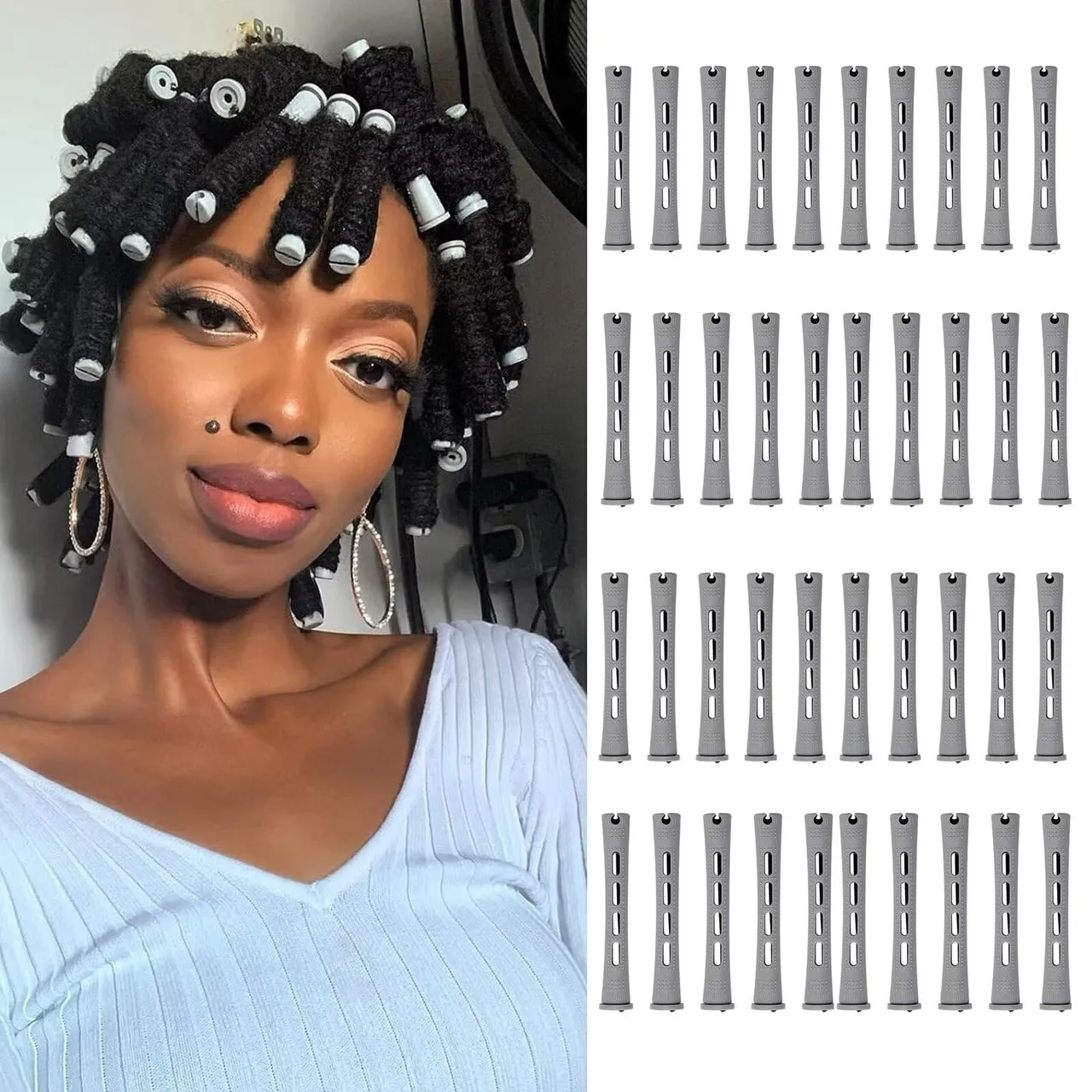 Meigick طقم بكرات perm للشعر الطبيعي القصير 40Pcs بكرات بلاستيكية رمادية للموجات الباردة بكرات تجعيد صغيرة 0.59 Inch للتصفيف المنزلي