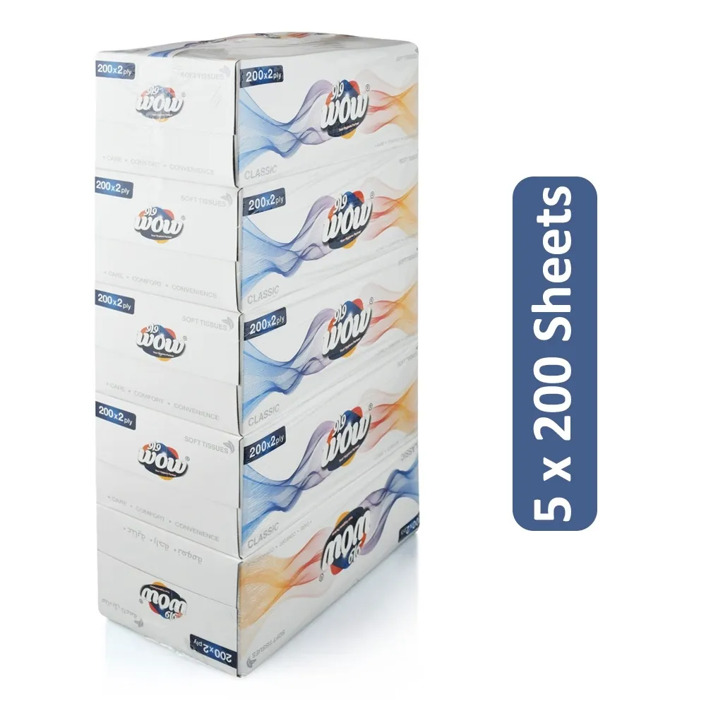 World Of Wipes Wow كلاسيك مناديل 200 x 2 Ply (1x5 Box) MSTRx5 pcs