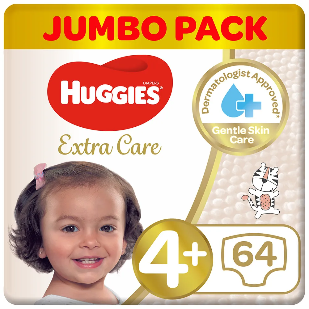 Huggies حفاضات عناية إضافية مقاس 4+ عبوة جامبو (10- ) - 64 pcs