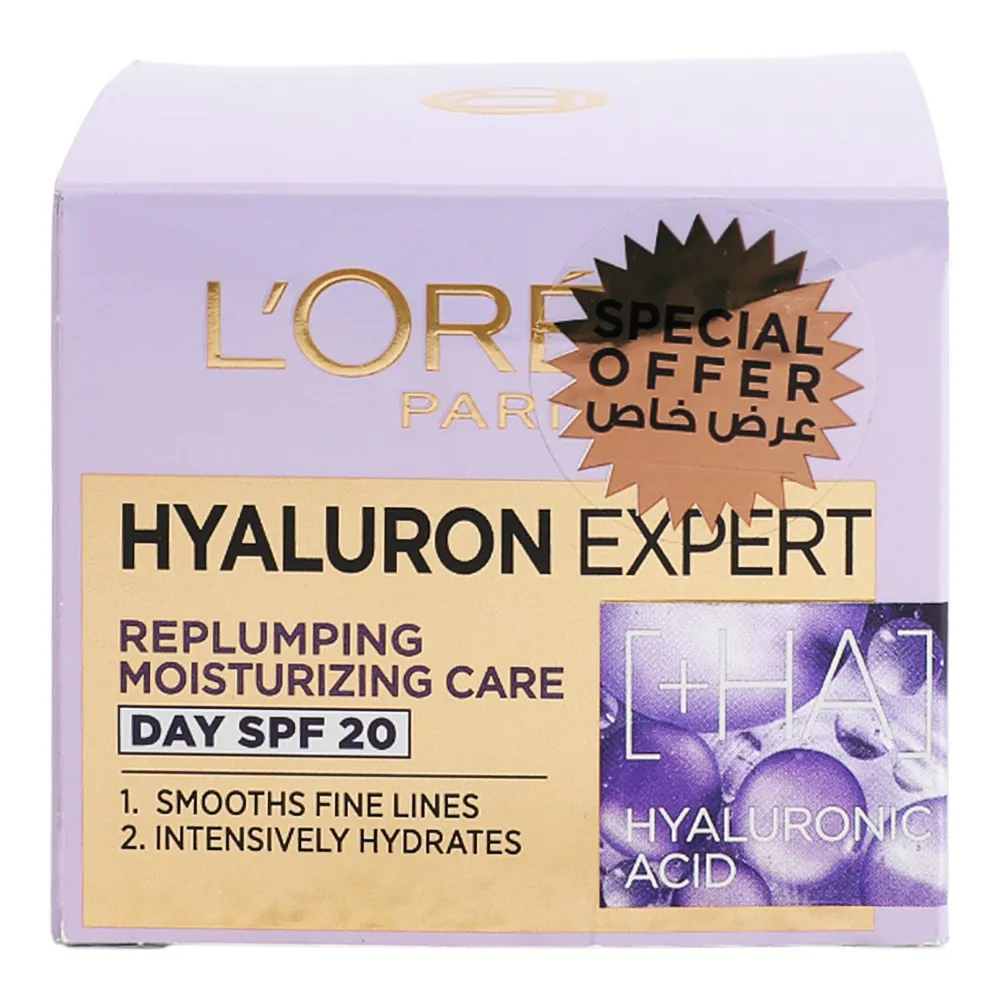 Dermo Expertise L'oreal Paris كريم النهار Hyaluron Expert بعامل حماية SPF 20 لترطيب وإعادة امتلاء البشرة