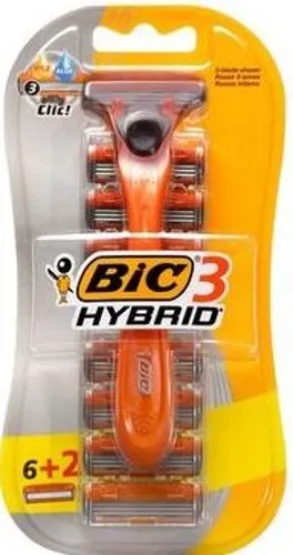 Bic مقبض ماكينة حلاقة هجين 3 مع عبوات - 6 + 2 pcs