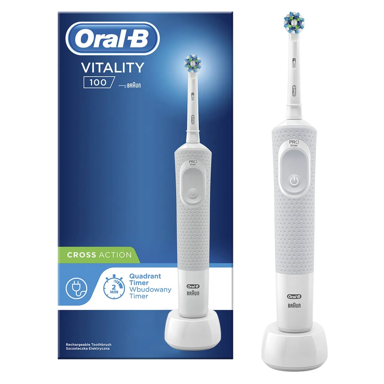 Oral B فرشاة أسنان كهربائية قابلة للشحن Oral-B Vitality-100 Cross Action D100 بيضاء