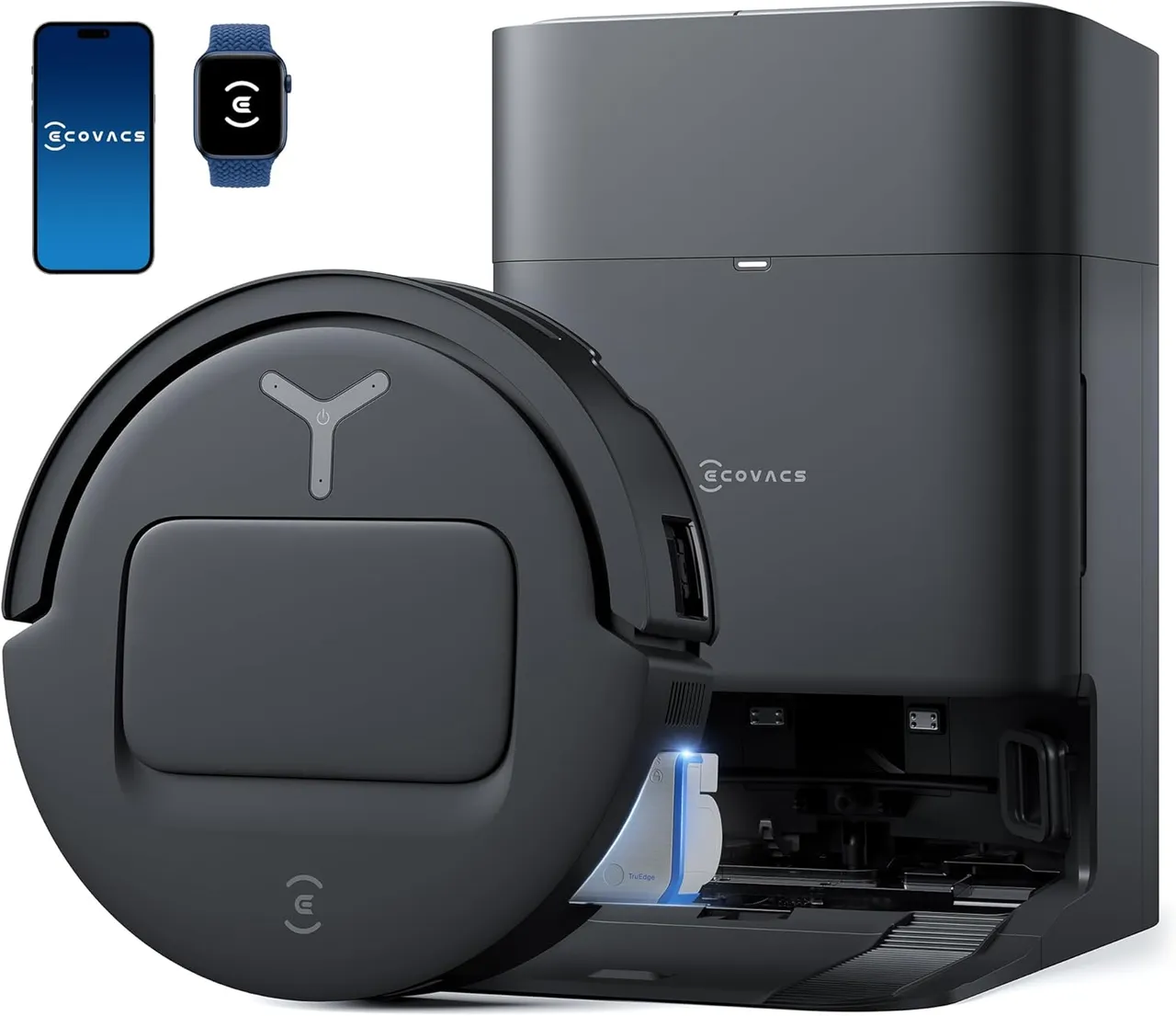 Ecovacs مكنسة وممسحة روبوت DEEBOT T80 Omni، شفط 18,000Pa، غسيل الممسحة الدوارة OZMO Roller لحظياً، تفريغ ذاتي، تجفيف بالهواء الساخن، ملاحة ذكية، فرشاة ضد التشابك، للحيوانات الأليفة والسجاد والأرضيات الصلبة