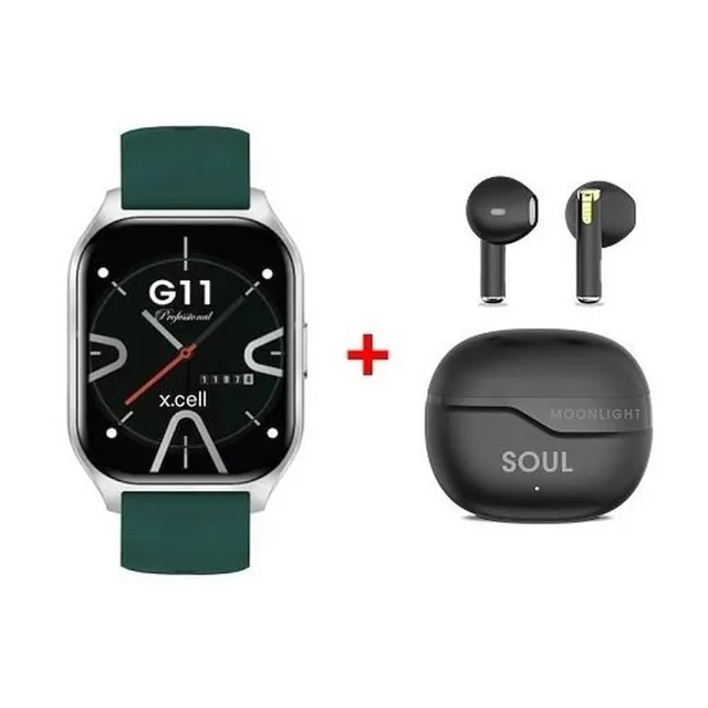 Xcell G11 Signature Smart Watch, 2.01 Inch HD Display, IP67 Water Resistance, Heart Rate & SpO2 Monitoring, Green Strap, XL-WCH-G11SIG-SILFGRNS