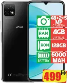 Wiko T3 كاميرا 48+2+5MP، ذاكرة افتراضية 4GB، تخزين 128GB ROM، بطارية 5000mAh