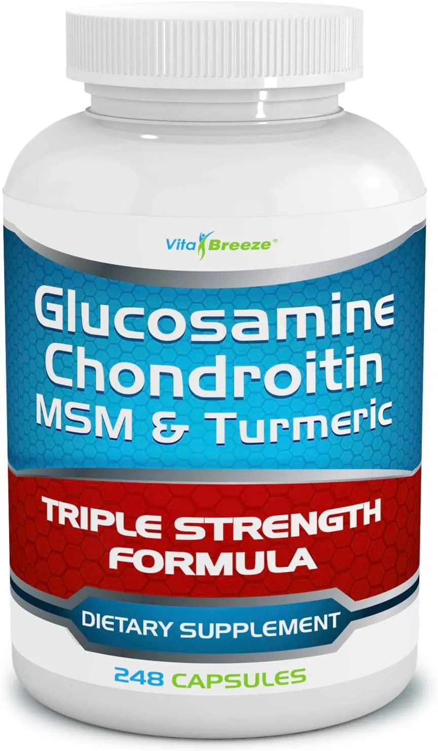 Vitabreeze مكمل غذائي جلوكوزامين وكوندرويتين مع Msm والكركم 248 كبسولة لدعم المفاصل بقوة ثلاثية مناسب للرجال والنساء