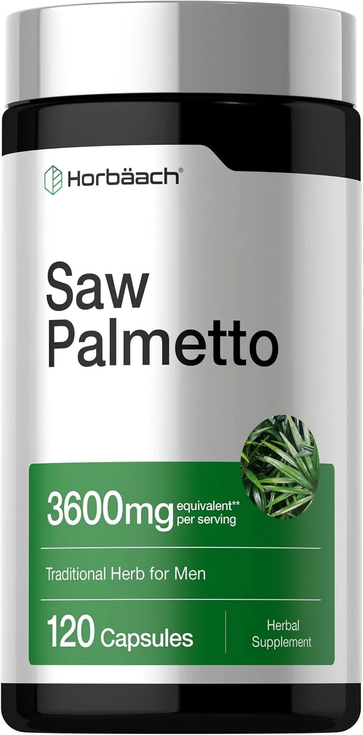 Horbäach خلاصة البلميط المنشاري Saw Palmetto بتركيز 3600mg، 120 كبسولة، مكمل البروستاتا للرجال، خال من الغلوتين، من توت البلميط المنشاري، من Horbaach