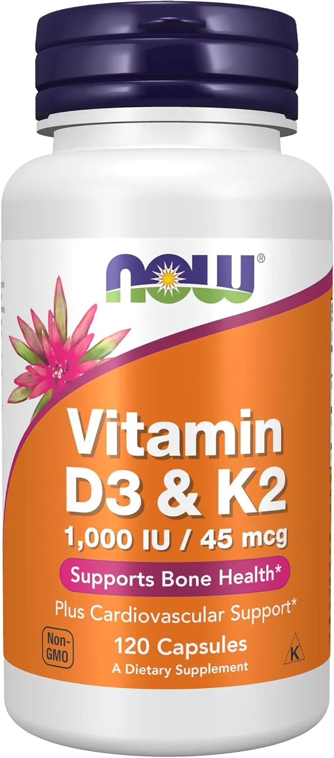 Now كبسولات Foods فيتامين D-3 و K-2 - 120 كبسولة نباتية