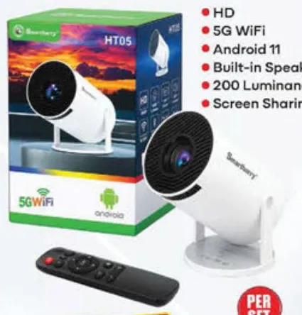 Smartberry Projector 4K HT5, HD, 5G WiFi, Android 11, Built-in Speaker, 200 Luminance, Screen Sharing