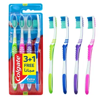 Colgate فرشاة أسنان متوسطة تنظيف إضافي 360 - 4 Pcs