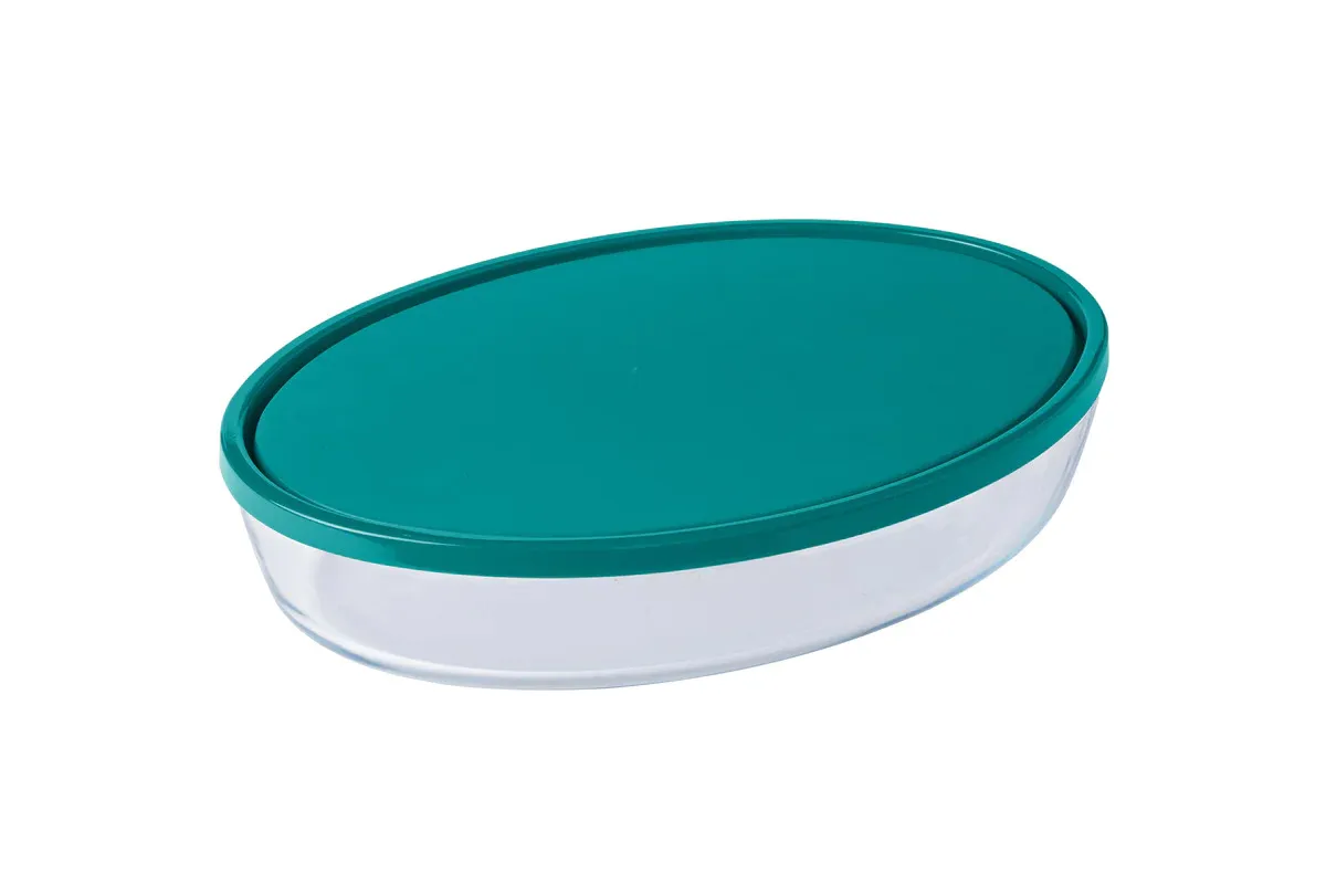 Pyrex طبق بيضاوي للطهي والتخزين مع غطاء