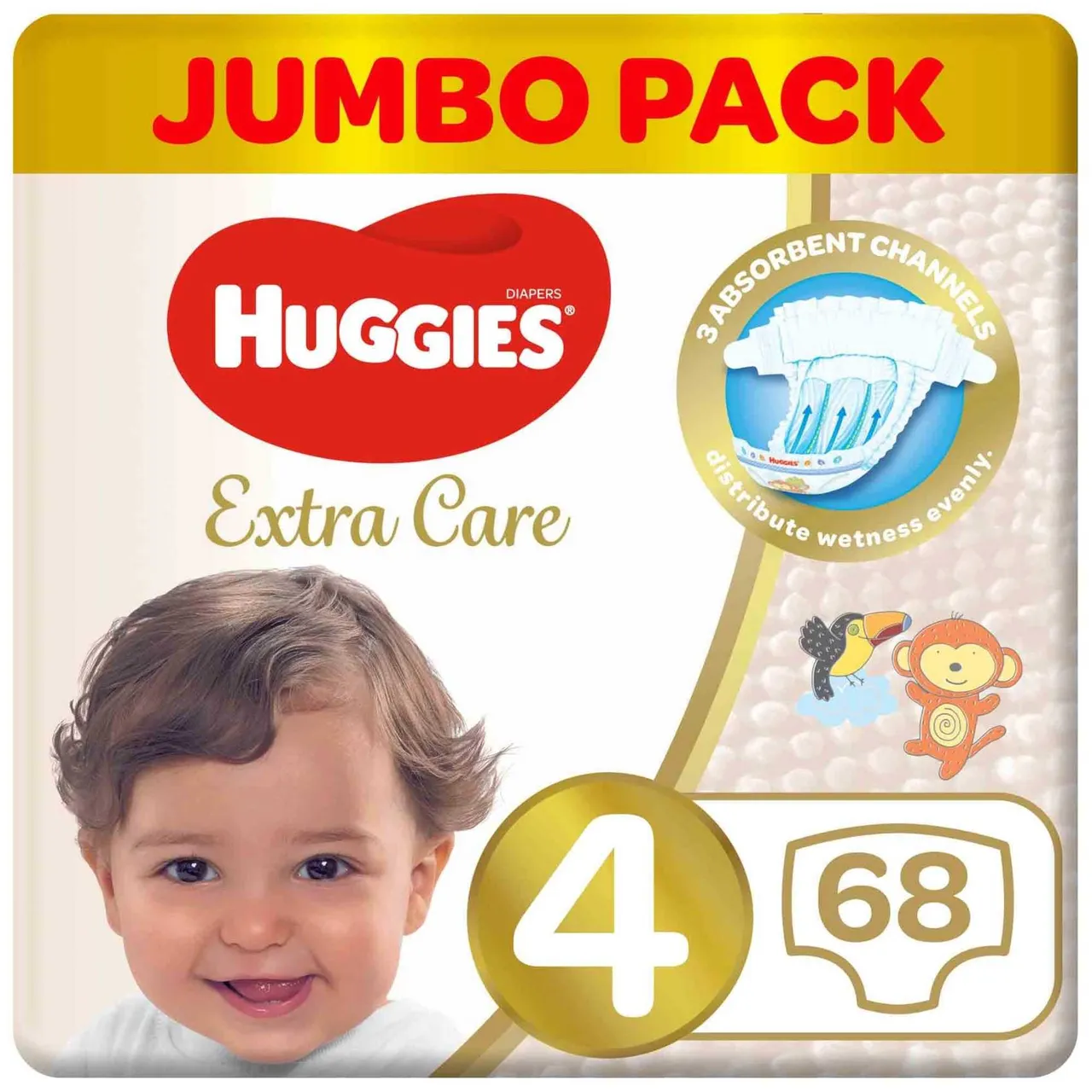 Huggies حفاضات Extra Care مقاس 4 8- عبوة جامبو 68 حفاضة