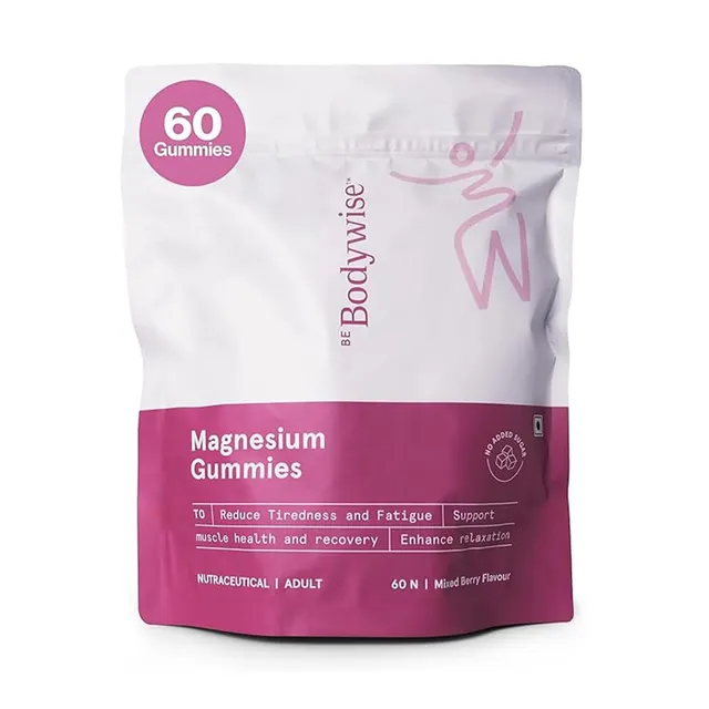 Be Bodywise Magnesium Gummies, Mixed Berry Flavour, 1 month, 92MG/ Gummy, Higher Absorption Helps in Sleep, Relieve Stress, Muscle Recovery & Bone Health, Non Habit Forming & No Added Sugar