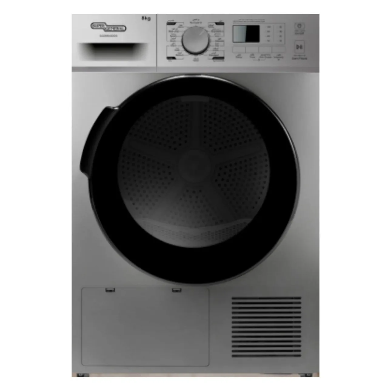 Super General نشافة تحميل أمامي، 16 برنامج، قفل أطفال، شاشة رقمية، اللون فضي، الموديل SGD8800DDS – ضمان 1 سنة