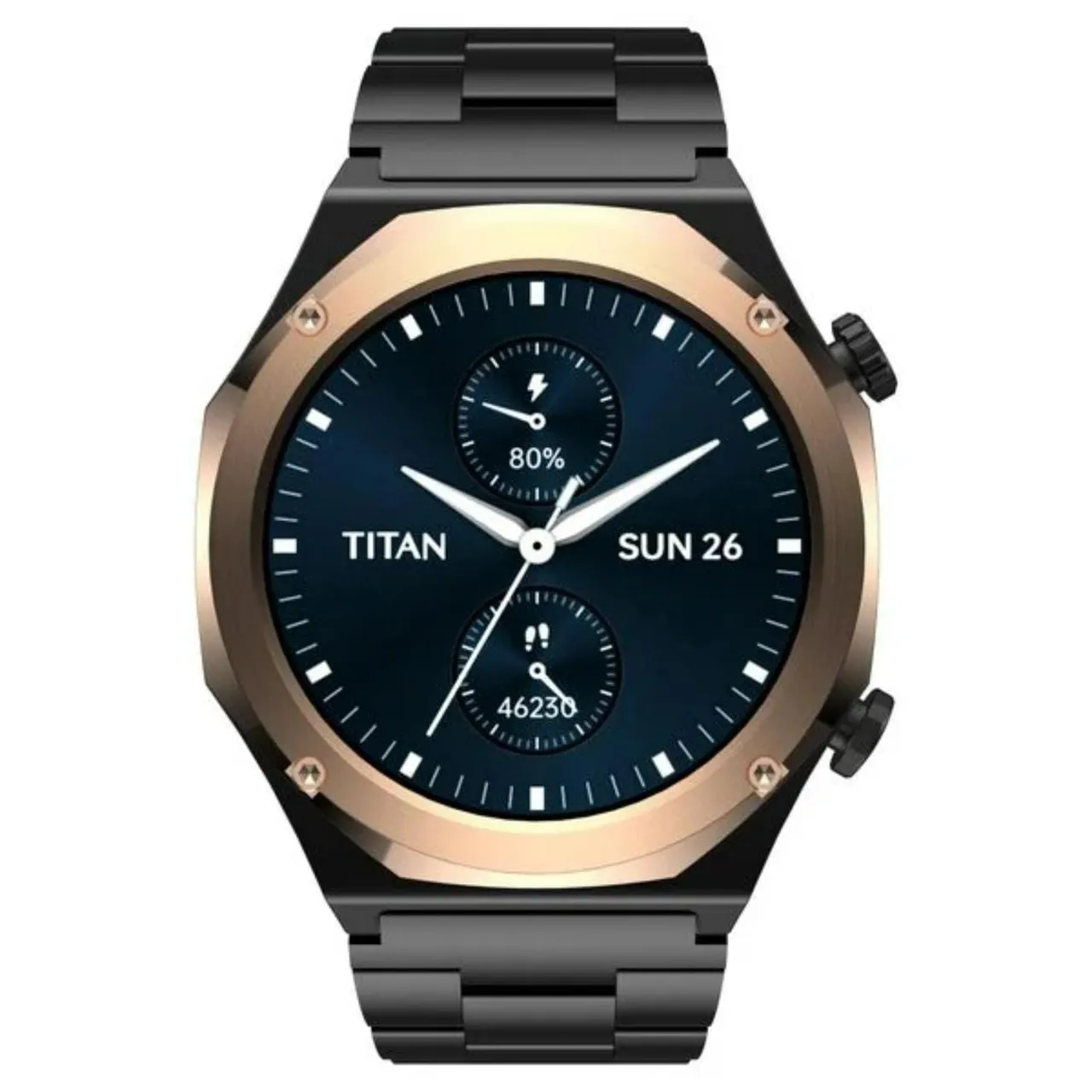 Titan ساعة Maestro Premium ذكية معدنية، شاشة AMOLED مقاس 1.43، أسود/وردي