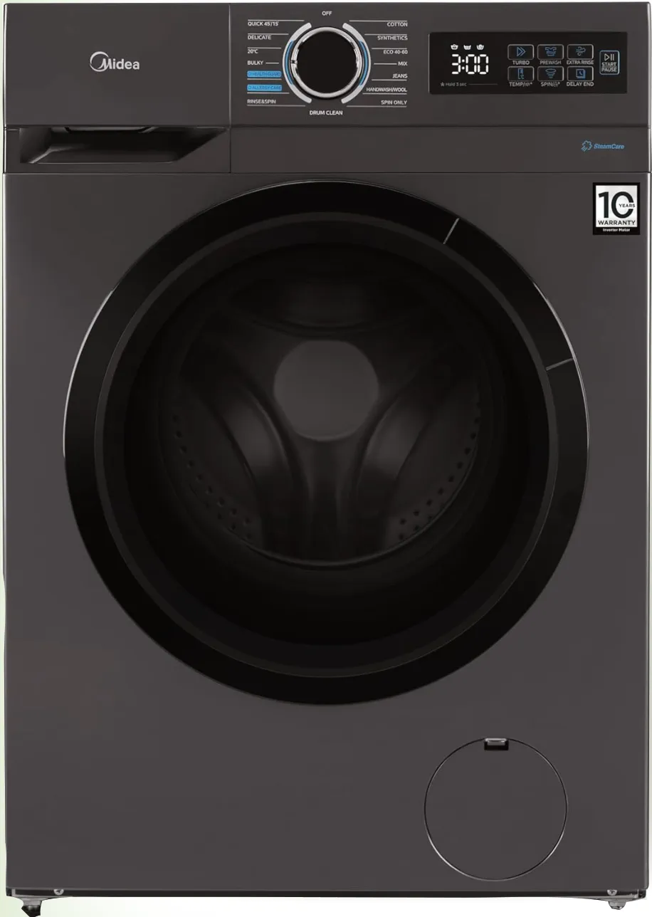 Midea غسالة ملابس تحميل أمامي MF110W80B/T-GCC، لون تيتانيوم، 1400rpm