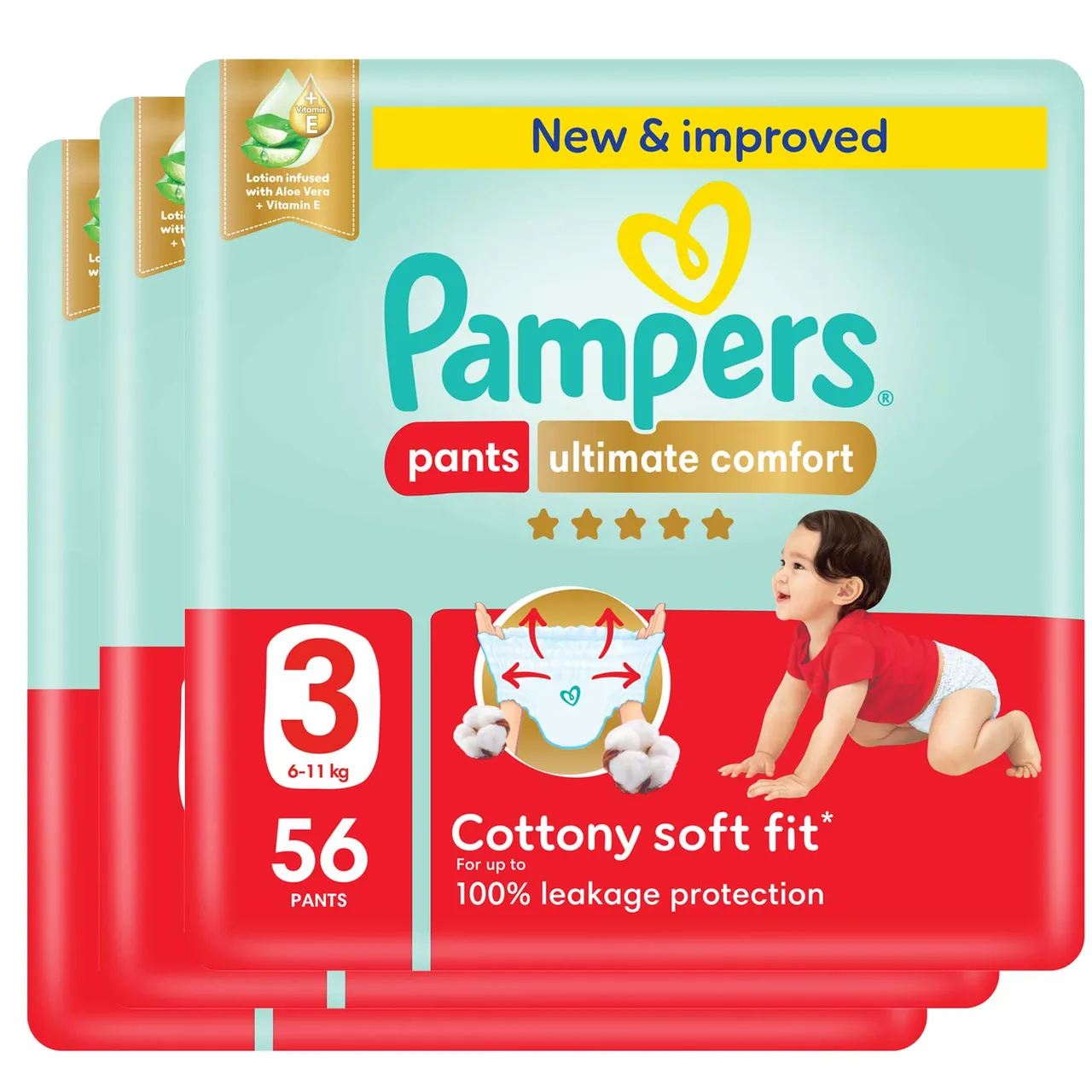 Pampers سراويل حفاضات للراحة القصوى مقاس 3 6- عبوة ميجا 56 سروال