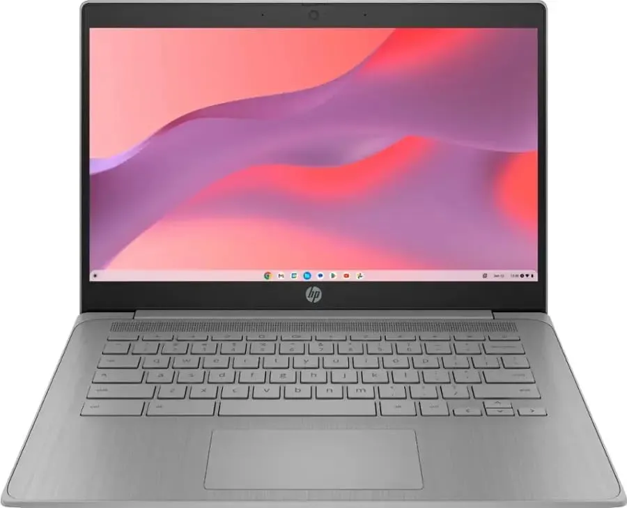 HP لابتوب Chromebook، معالج Intel Celeron، شاشة 14-Inch HD LED، 4GB RAM، موديل 14a-ne1013dx، لون Modern Grey، تخزين 64GB eMMC، رسومات Intel UHD