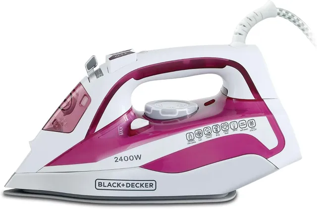 Black+Decker 2400W Steam Iron with Auto Shutoff and Ceramic Soleplate Magenta X2400-B5-2 Years Official Warranty