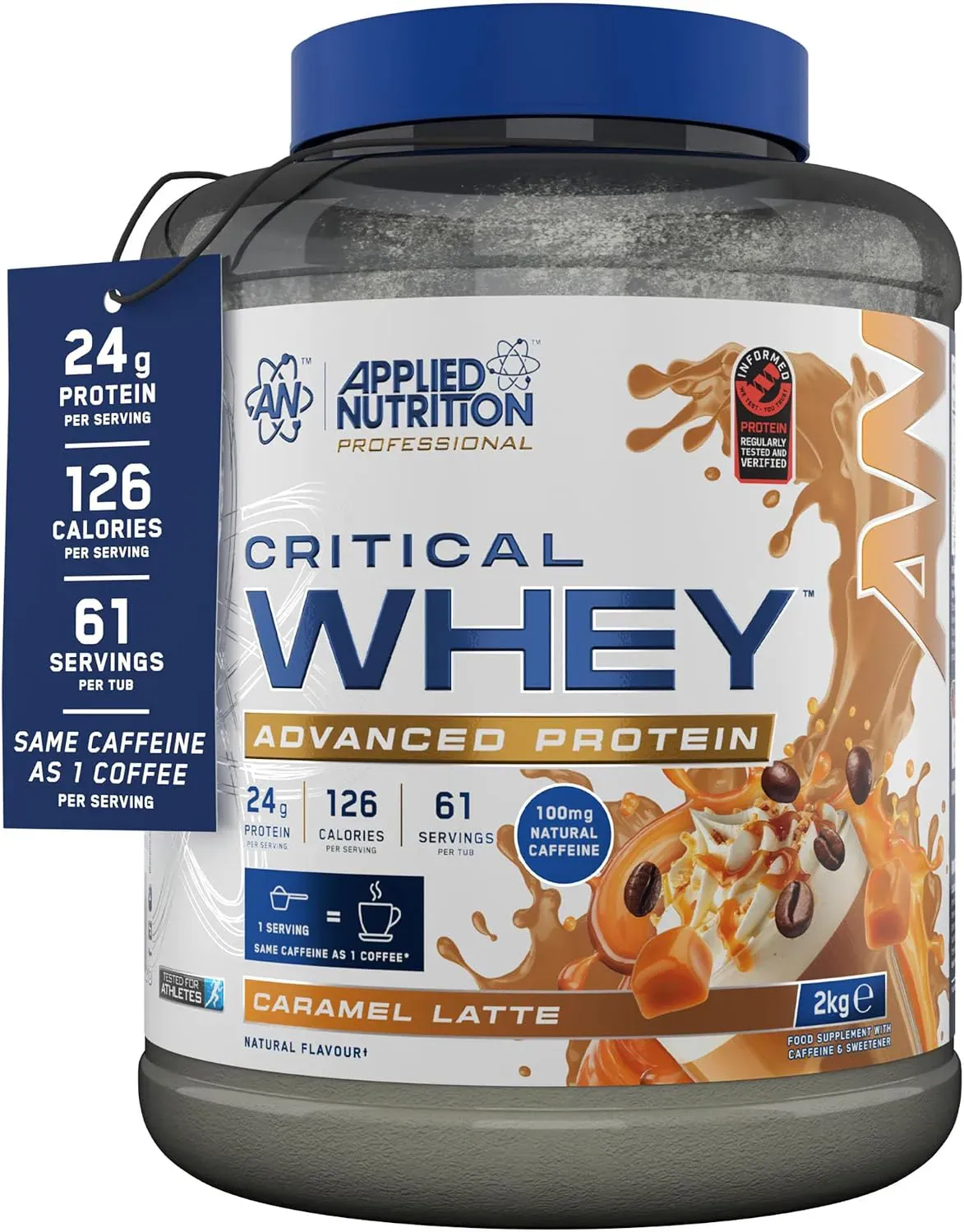 applied nutrition بروتين Critical Whey بطعم كراميل لاتيه Caramel Latte، بروتين وBCAAs وواي من أبقار تتغذى على العشب ودعم تعافي العضلات