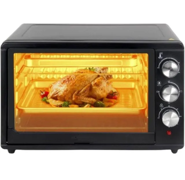 Dealio Electric Oven, 1500W Countertop Toaster Oven – Adjustable Thermostat & Timer, 90-MIN Timer, Rotisserie Maker Includes Fry Pan & Wire Rack
