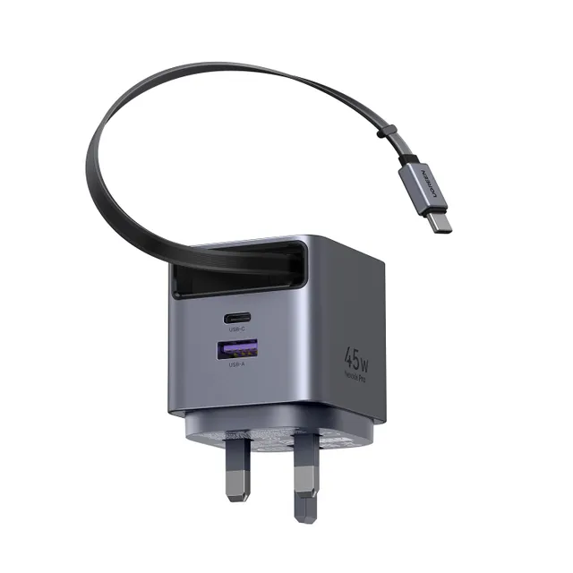 Ugreen 45W Nexode Pro GaN Fast Charger with Retractable USB-C Cable, USB-A + USB-C, 65823