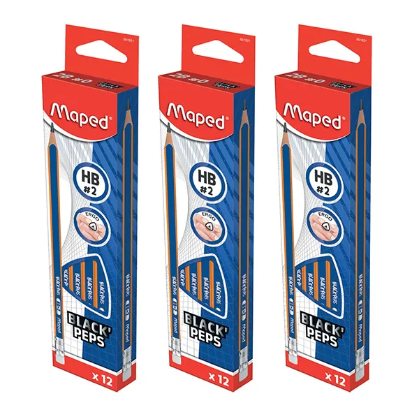 Maped قلم رصاص HB برأس ممحاة Blackpeps كحلي - 3 x 12 Pcs