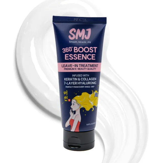 SMJ 360° BOOST ESSENCE LEAVE-IN TREATMENTSilky K-Beauty Hair EssenceAnti-FrizzShineKeratin, Collagen7-Layer Hyaluronic AcidUSA Brand, Made in Korea (5.07 FL OZ