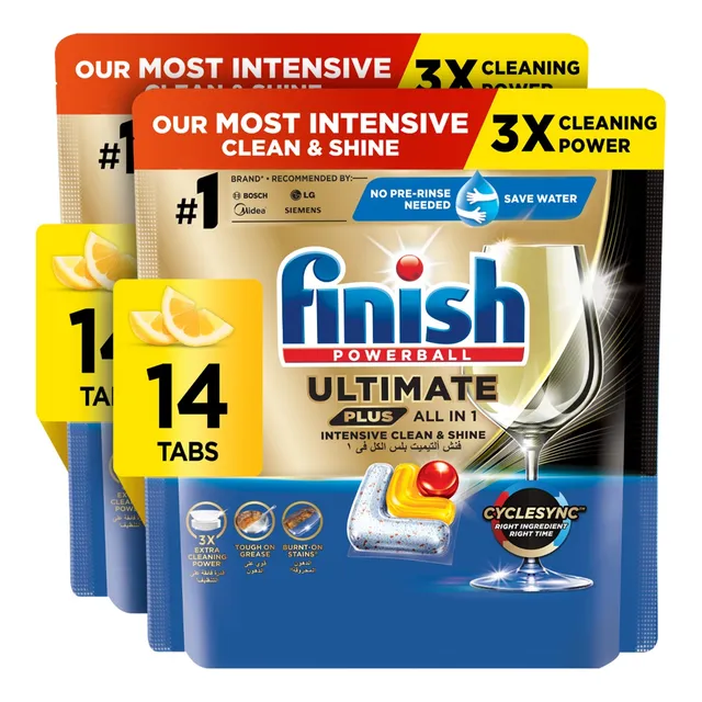 Finish Ultimate Plus Dishwasher Tablets Lemon Scent 3x More Cleaning Power 28 Tabs