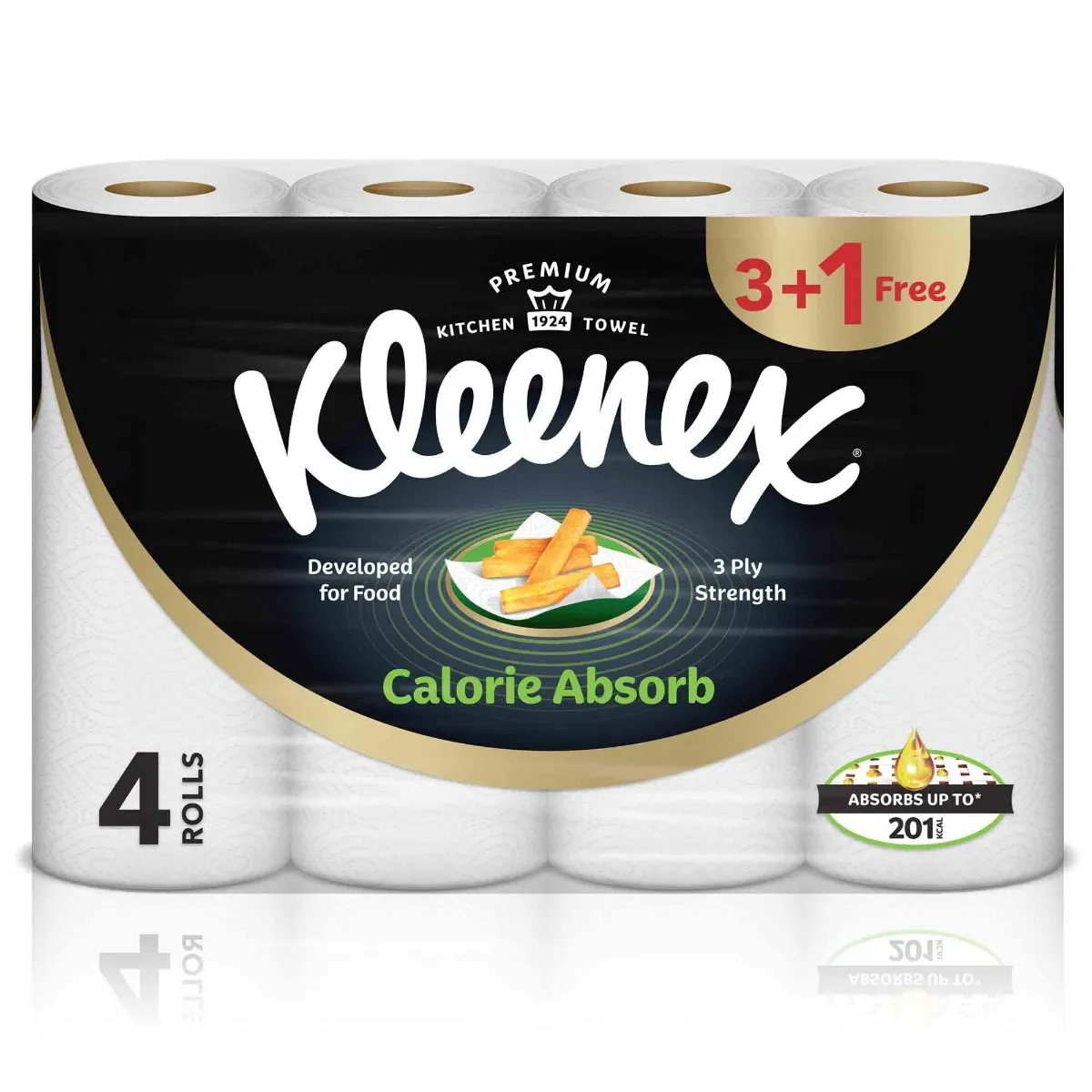Kleenex مناشف ورقية للمطبخ ماصة - 3 PLY - 4 Rolls x 50 Sheets - مناديل مطبخ قوية الامتصاص بدرجة غذائية