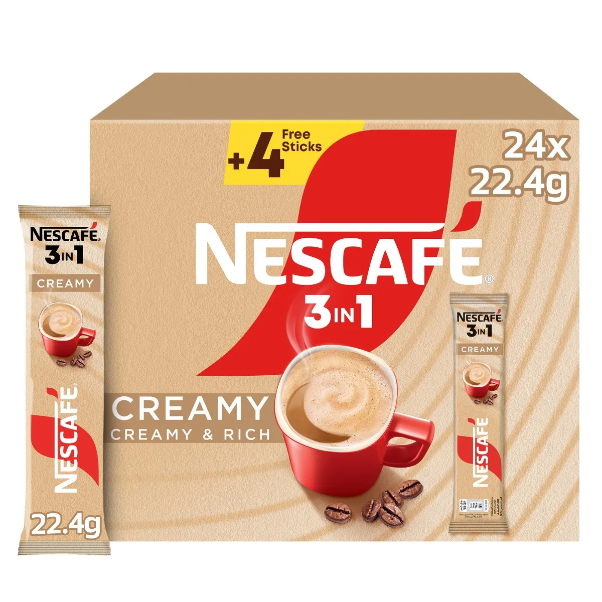 Nestle Nescafe لاتيه كريمي 3In1 بوزن 22.4Gmx20Sticks + 4Sticks مجانا