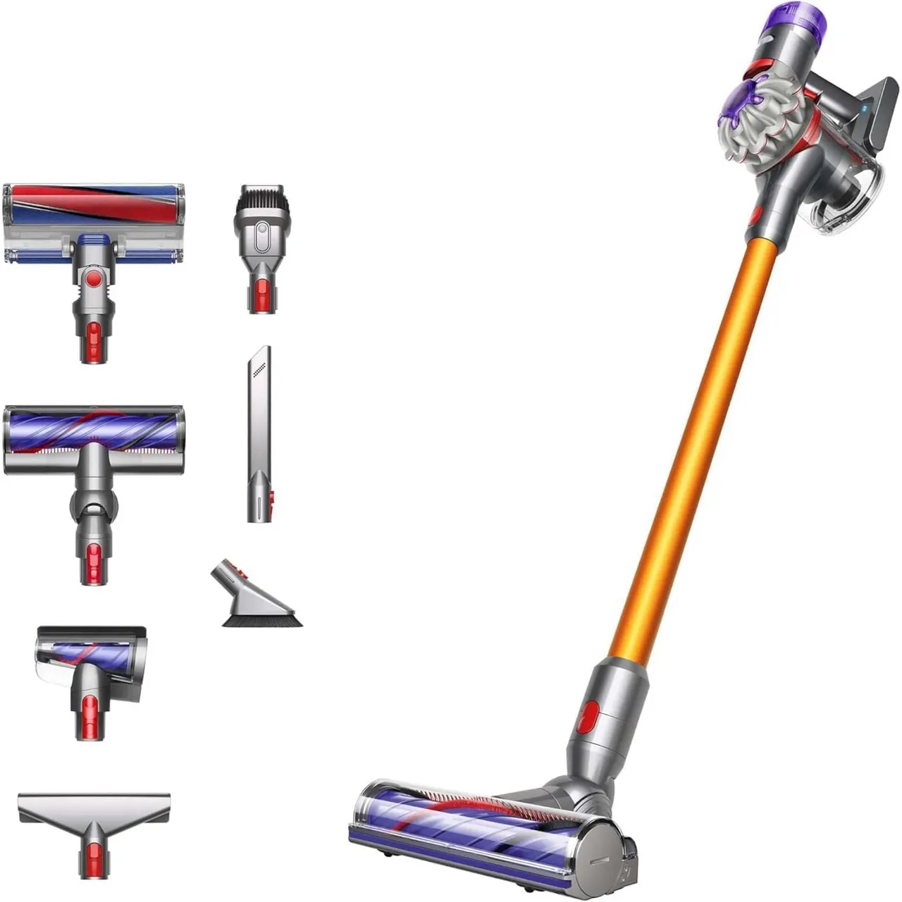 Dyson مكنسة كهربائية V8 Absolute فضي/أصفر، مدة تشغيل 40 دقيقة