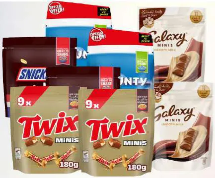 Snickers / Galaxy / Twix / Bounty شوكولاتة صغيرة الحجم