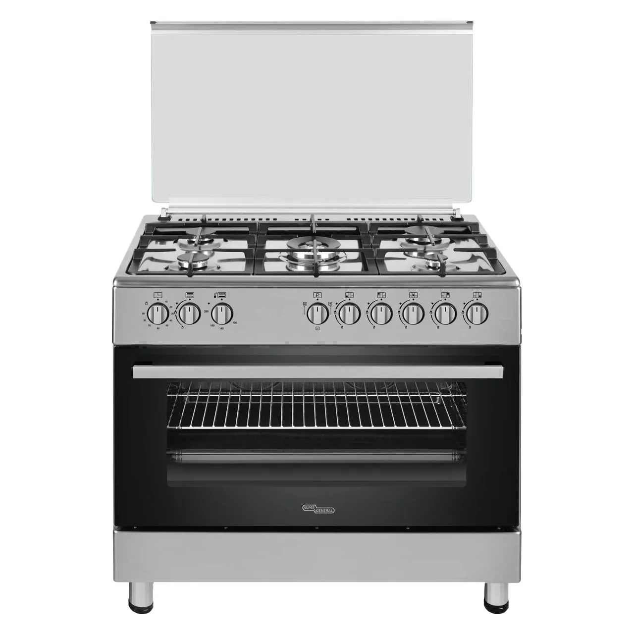 Super General طباخ غاز 90x60cm أسود/فضي SGC9601