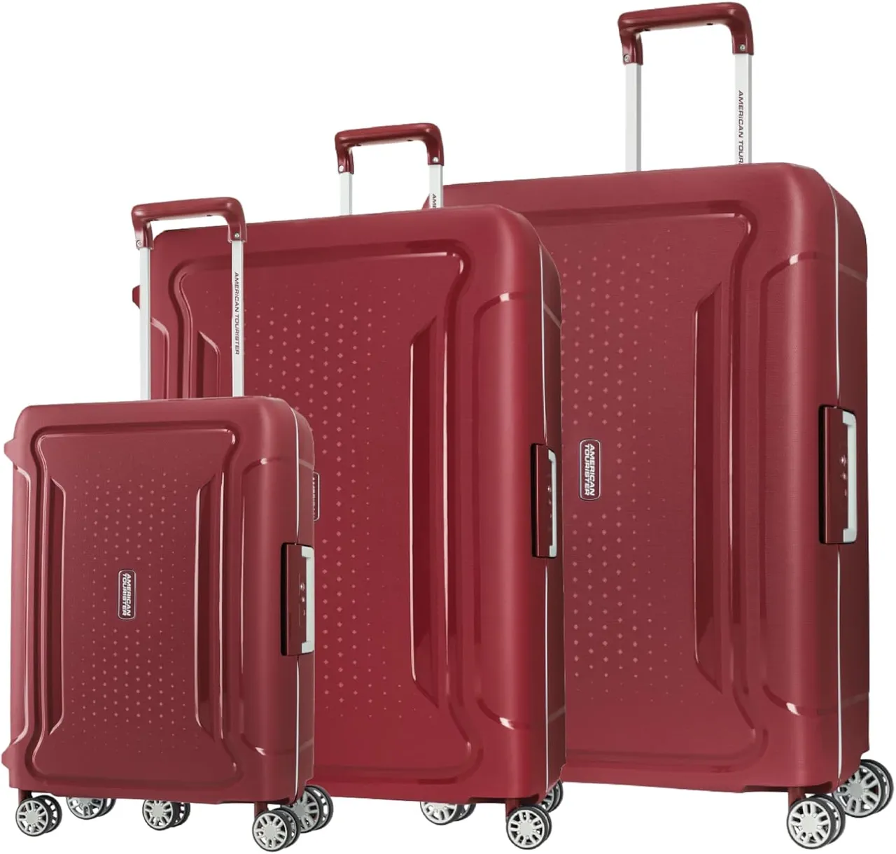 American Tourister طقم Tribus من 3 حقائب سفر ترولي صلبة بقفل رقمي، 55+69+78cm، أحمر