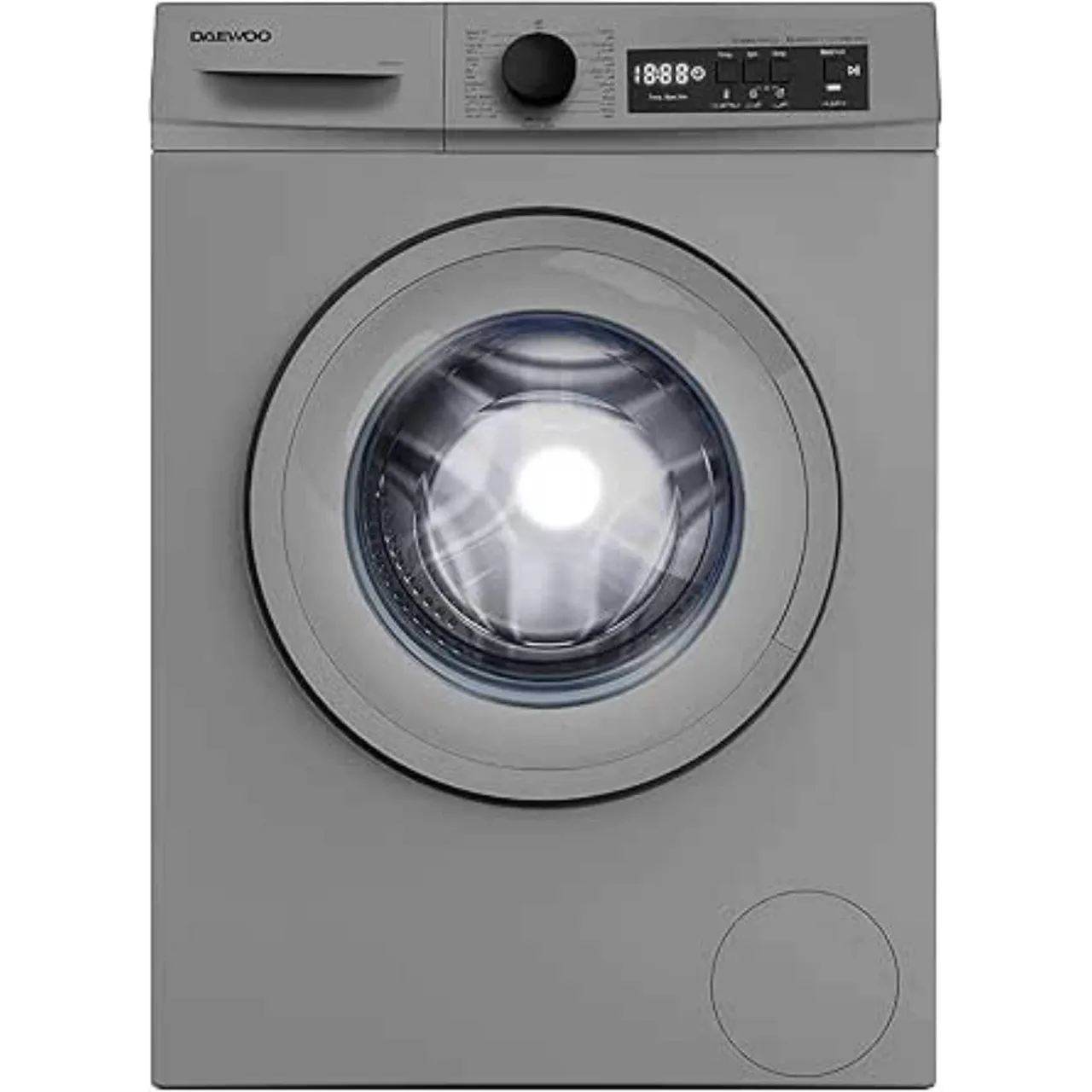 Daewoo غسالة تعبئة أمامية 1200 RPM، 15 برنامج غسيل، تنظيف الحلة، وظيفة ضد الحساسية، تصنيف طاقة 5 نجوم، فضي، DWD موديل 7S1211، صنع في تركيا، ضمان 1 سنة