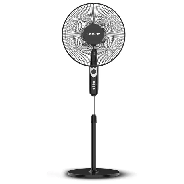 Krome 16" Pedestal Fan, High-Speed Copper Motor, 5-Blade Design for Powerful Airflow, 3 Speed Levels & 60-MIN Timer, Adjustable Height & Easy Control Panel, KR-PF 16WT