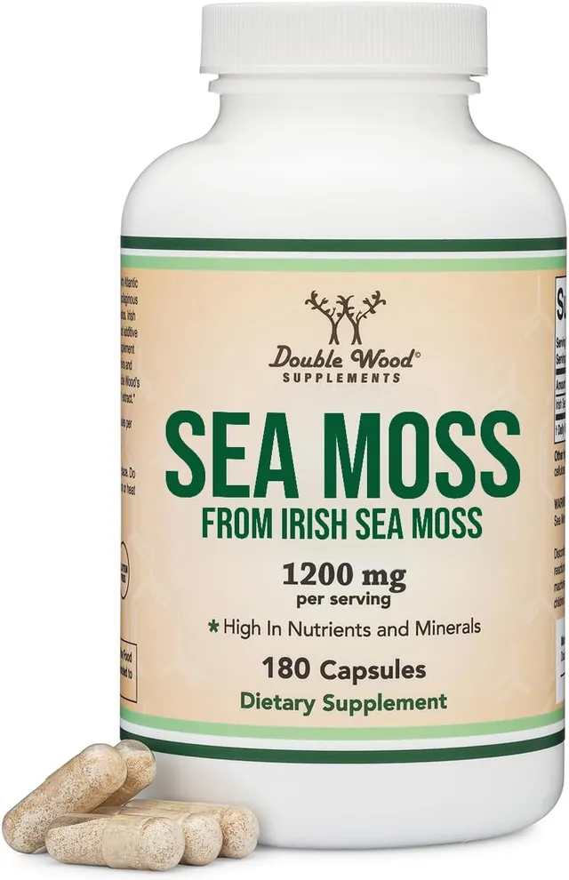 Double Wood Supplements Irish Sea Moss Capsules, More Potent Than Sea Moss Gel Extract (180 Count, 1,200mg Per Serving) (From Wildcrafted And Raw Chondrus Crispus)