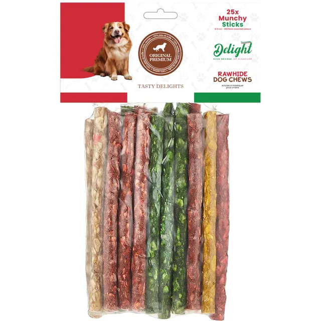 Delight Munchy Stick Rawhide Dog Chews 25 Stick 5inch 8 to 9mm