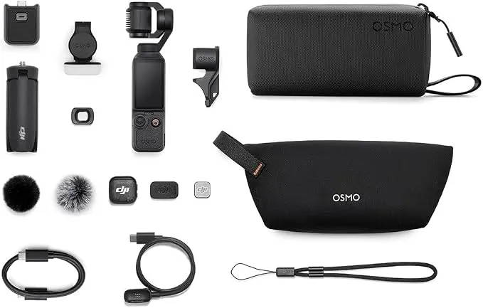 DJI Osmo Pocket 4 مجموعة المبدعين، كاميرا مدونات جيمبال جيب، مستشعر 1 بوصة CMOS و4K/240fps، 3 محاور، زوم 2x بدون فقدان، تخزين مدمج 107GB، مرسل Mic 3، حامل Osmo Mini ثلاثي، نسخة رسمية مع ضمان رسمي