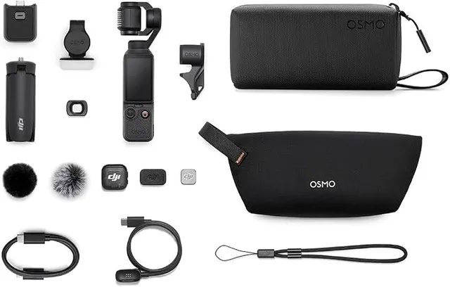 DJI Osmo Pocket 4 Creator Combo, Pocket Gimbal Vlog Camera, 1′′ CMOS & 4K/240fps, 3-Axis, 2× Lossless Zoom, 107GB Built-in Storage, Mic 3 Transmitter, Osmo Mini Tripod, Version, Official Warranty