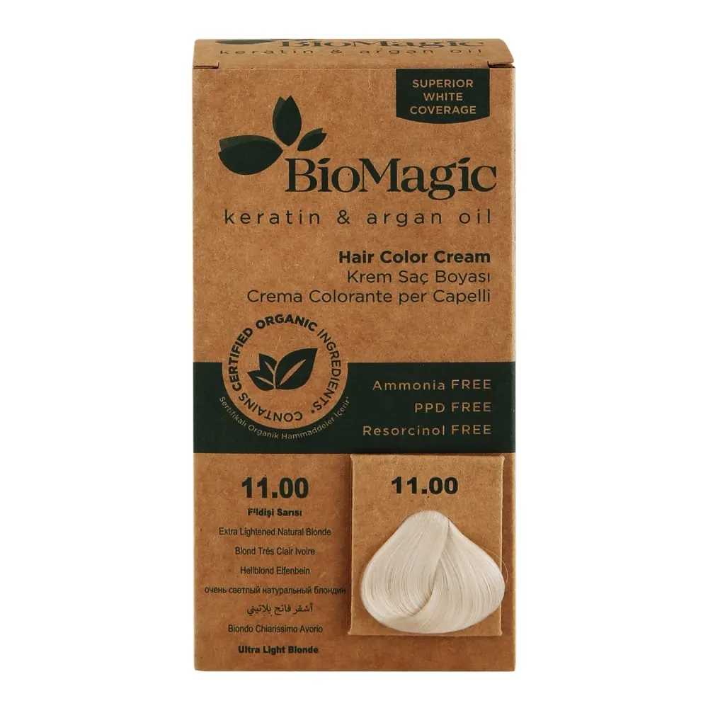 Biomagic طقم كريم صبغة شعر دائمة بالكيراتين وزيت الأرغان - 11/00 أشقر طبيعي فاتح جداً
