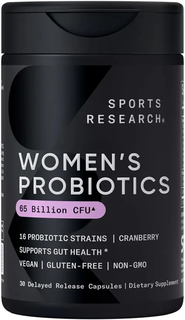 sports research Women's Probiotics, Cranberry + Prebiotics, 30 Delayed Release Veggie Capsules, Gut Health & Digestive Support, Probiotics for Women w/ Cranberry, Vegan Certified, Non-GMO